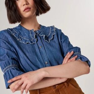Seventy+Mochi Button Down Shirt with Ruffle Trim
